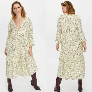 Artizia Little Moon  Spritz Ruffle Tired Maxi Dress Pale Yellow Size Medium